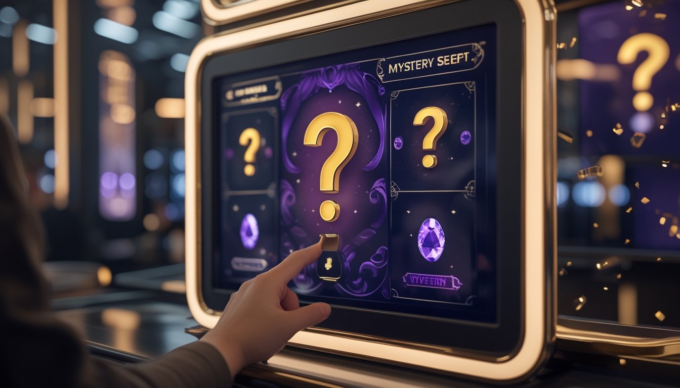Tampilan permainan slot digital dengan simbol misteri bercahaya dan efek bonus bernuansa emas.