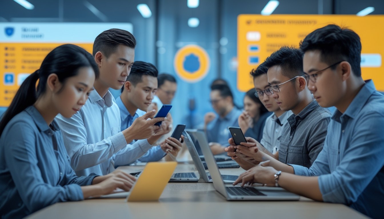 Konsumen dewasa meninjau keamanan digital dengan perlindungan dan pengawasan regulasi di sekitarnya.