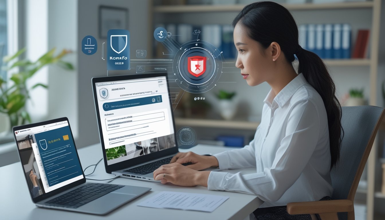 Warga Indonesia menggunakan laptop untuk melaporkan situs judi online melalui kanal resmi pemerintah.