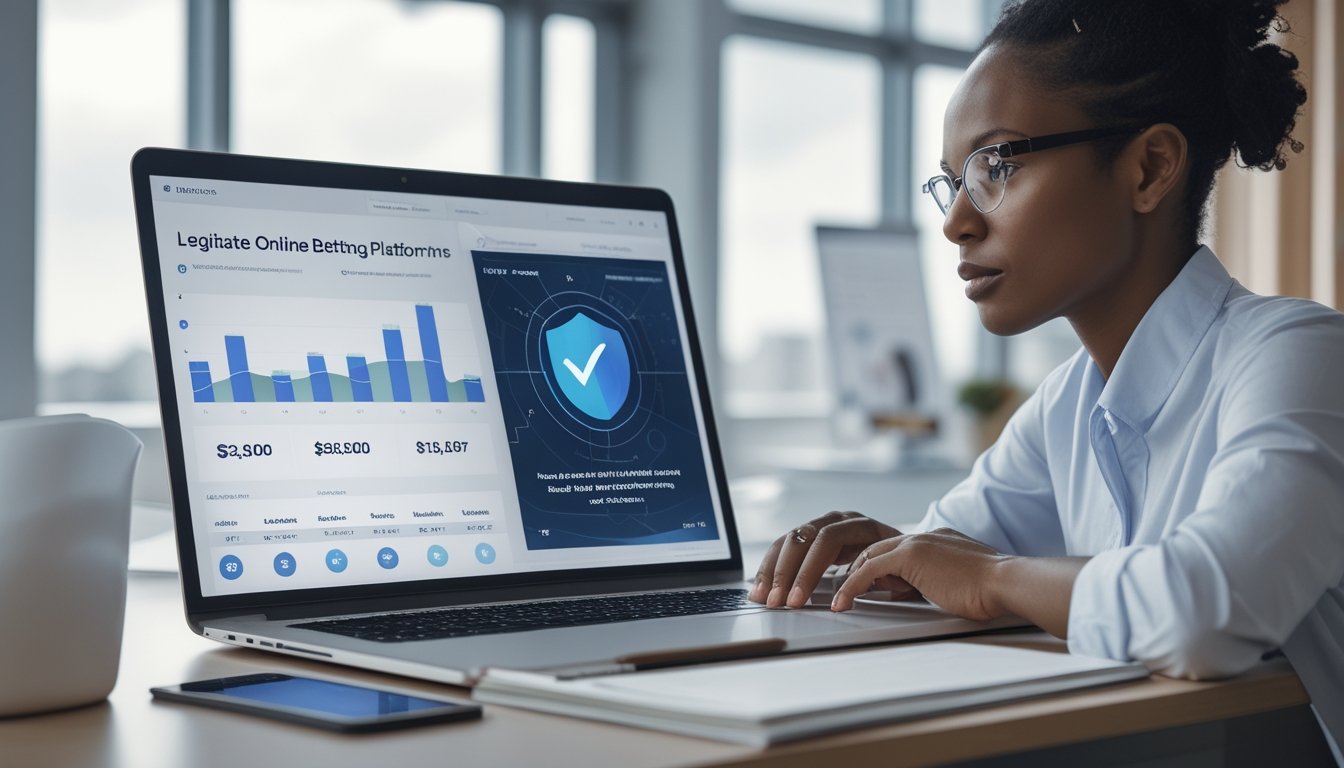 Seorang analis dewasa meninjau dasbor perbandingan platform taruhan online di ruang kerja modern.