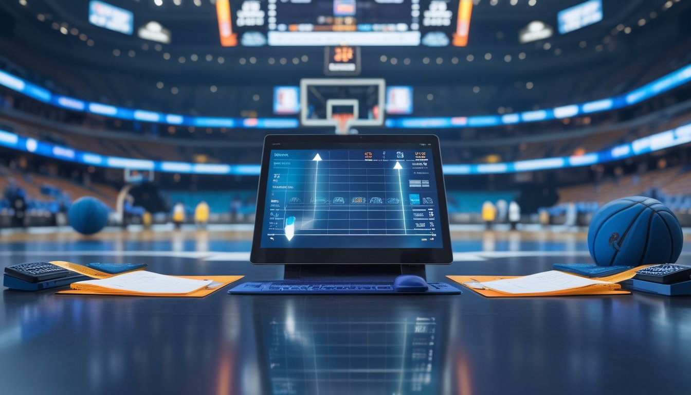 Analisis total poin pertandingan bola basket di arena sebelum laga final.