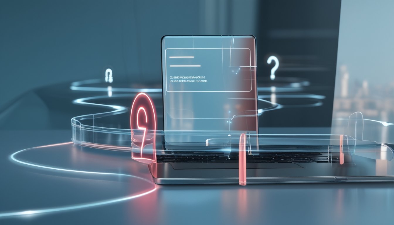 Laptop dan ponsel menampilkan jalur jaringan digital yang mengitari simbol penghalang akses internet.