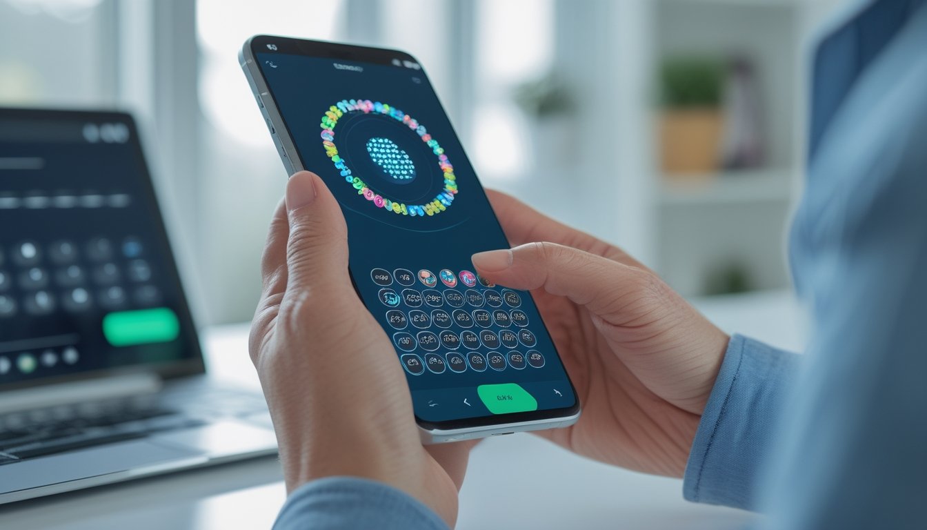 Seseorang menggunakan ponsel Android untuk mengakses permainan togel 3D di ruang kerja yang terang.
