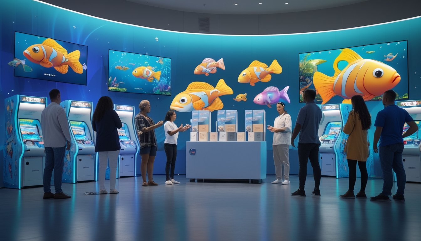 Komunitas orang dewasa mengikuti acara permainan tembak ikan 3D dengan berbagai hadiah menarik di sebuah tempat hiburan modern.