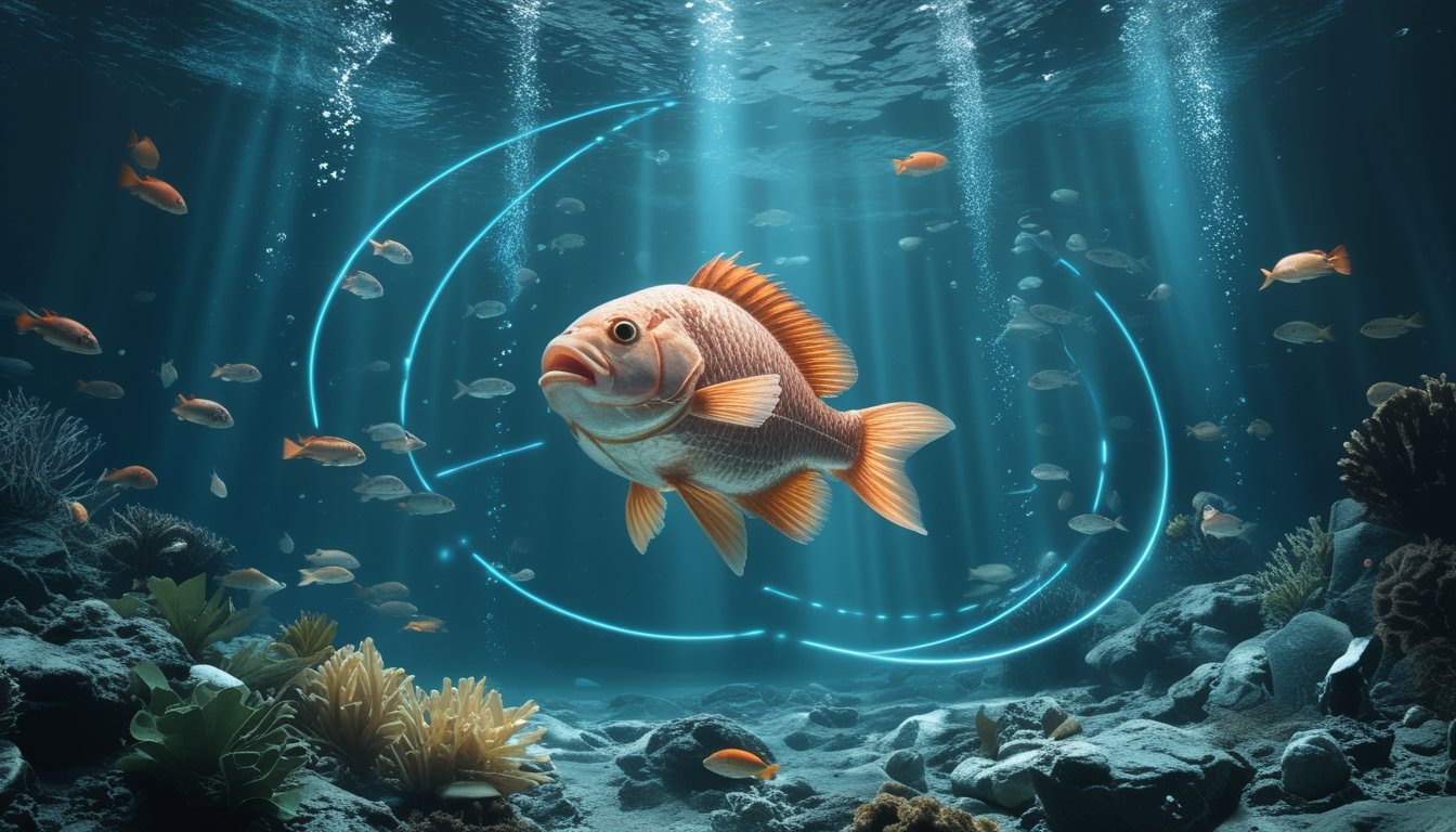 Seekor ikan boss langka muncul di tengah kawanan ikan bawah laut.