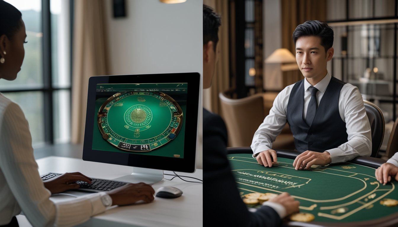 Perbandingan pemain baccarat online melalui komputer dan pemain baccarat konvensional di meja kasino.