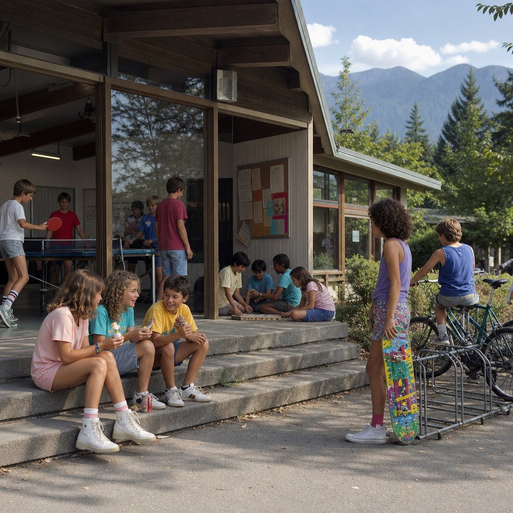 Children spend a summer afternoon playing and socializing at a community centre.