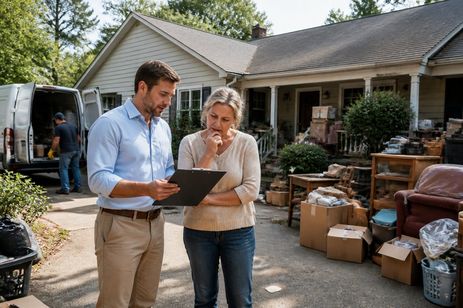 A real estate professional discusses a cluttered Georgia home with its homeowner.