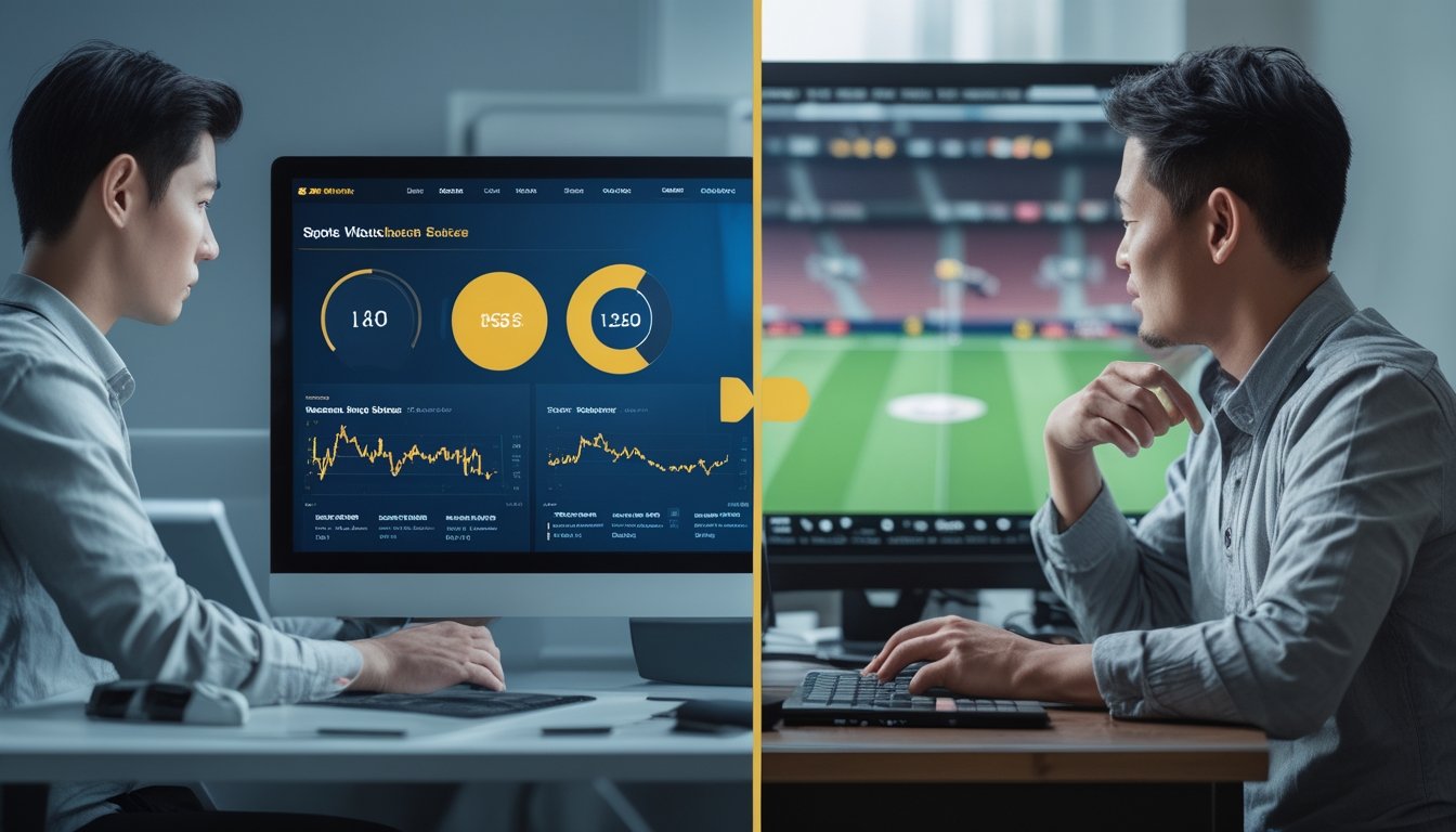 Perbandingan suasana taruhan olahraga online melalui perangkat digital dengan tempat taruhan olahraga konvensional.