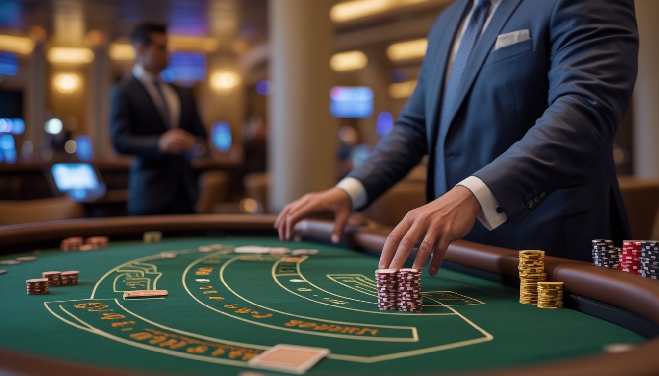 Pemain blackjack fokus pada taruhan utama sambil menghindari taruhan tambahan di meja kasino.