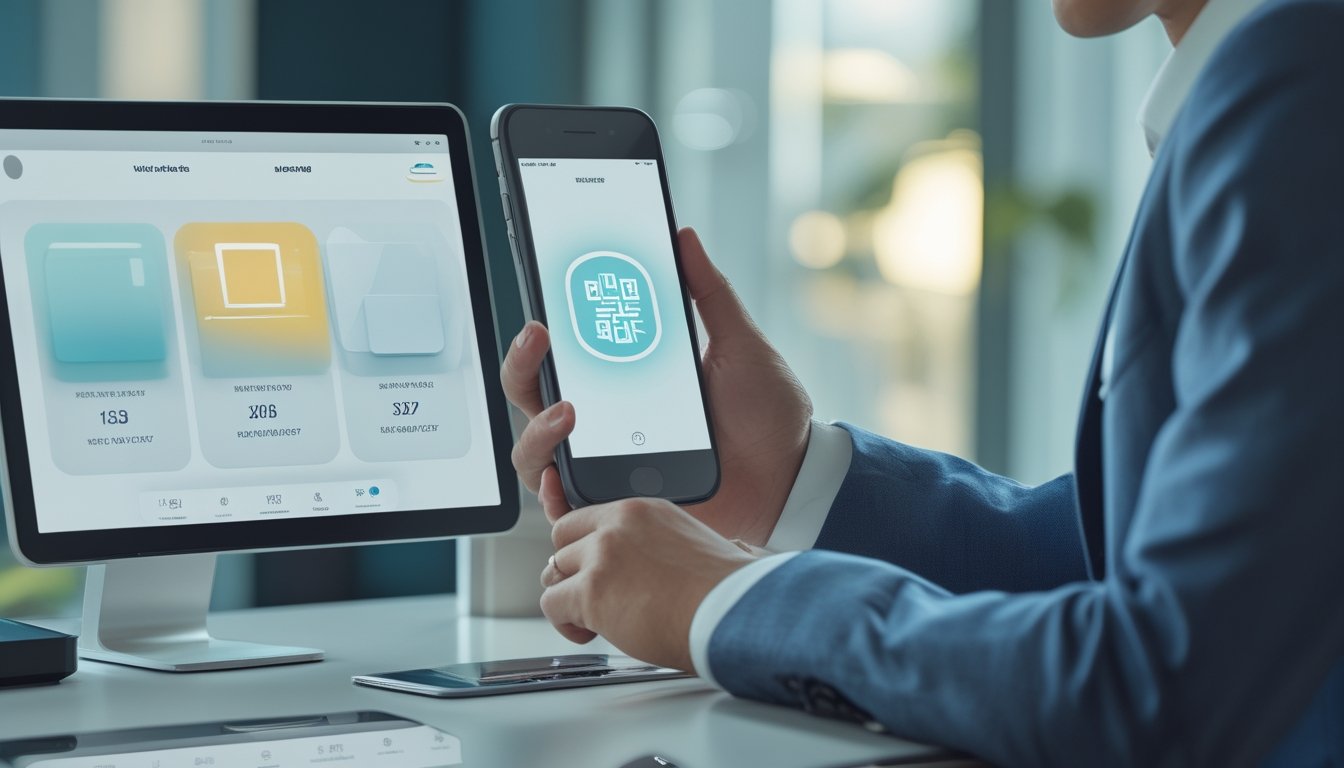 Profesional Indonesia menggunakan ponsel di samping perangkat pembayaran digital dan tablet.