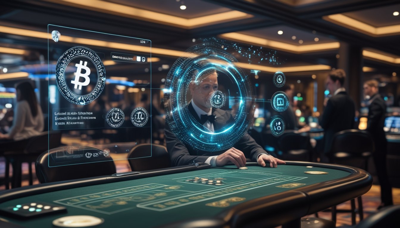 Pemain berinteraksi di meja kasino live dengan pembayaran digital berbasis kripto dan mata uang digital bank sentral.
