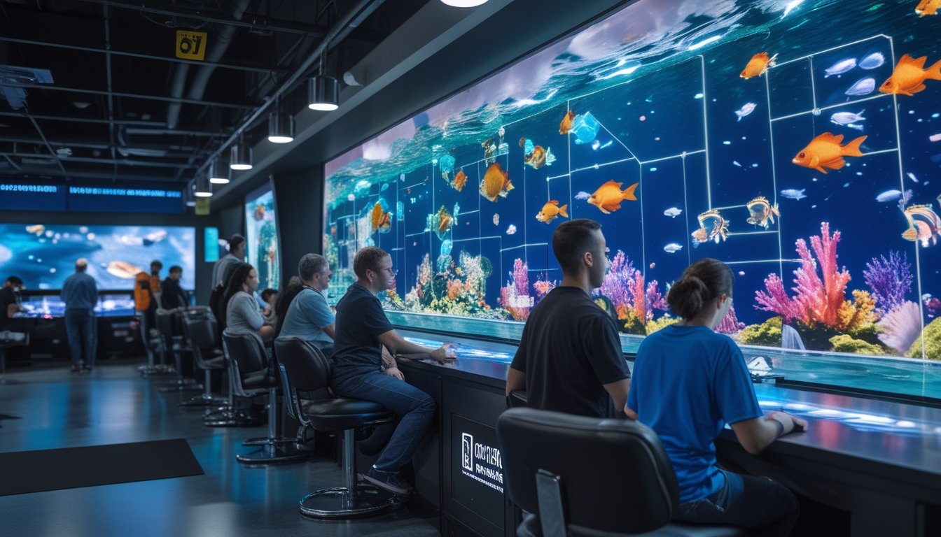 Pemain dewasa menikmati permainan tembak ikan bertema naga dalam suasana arcade yang aman dan tertib.
