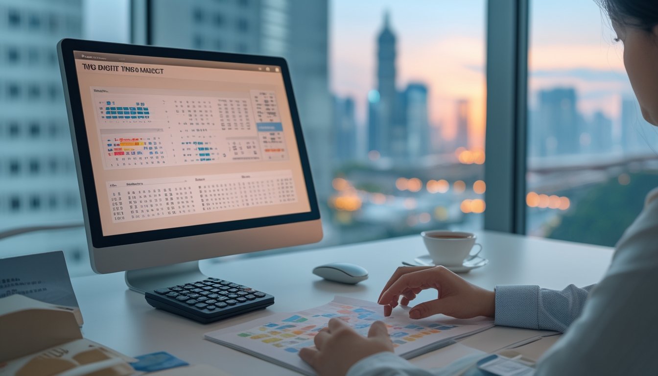 Seseorang menganalisis pola angka dan data terkait pasar togel Taiwan di meja kerja modern.