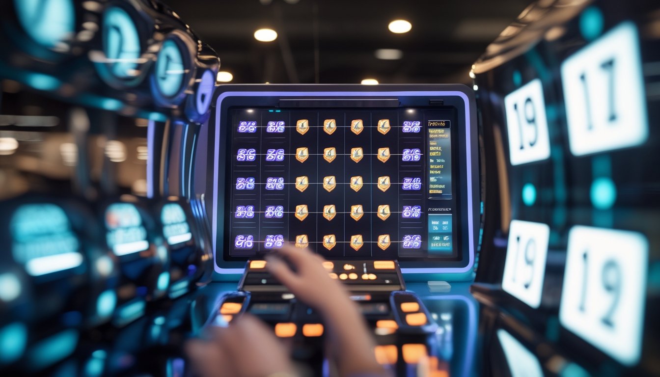Mesin slot modern menampilkan gulungan simbol yang jatuh dan beberapa pola kemenangan yang saling terhubung.
