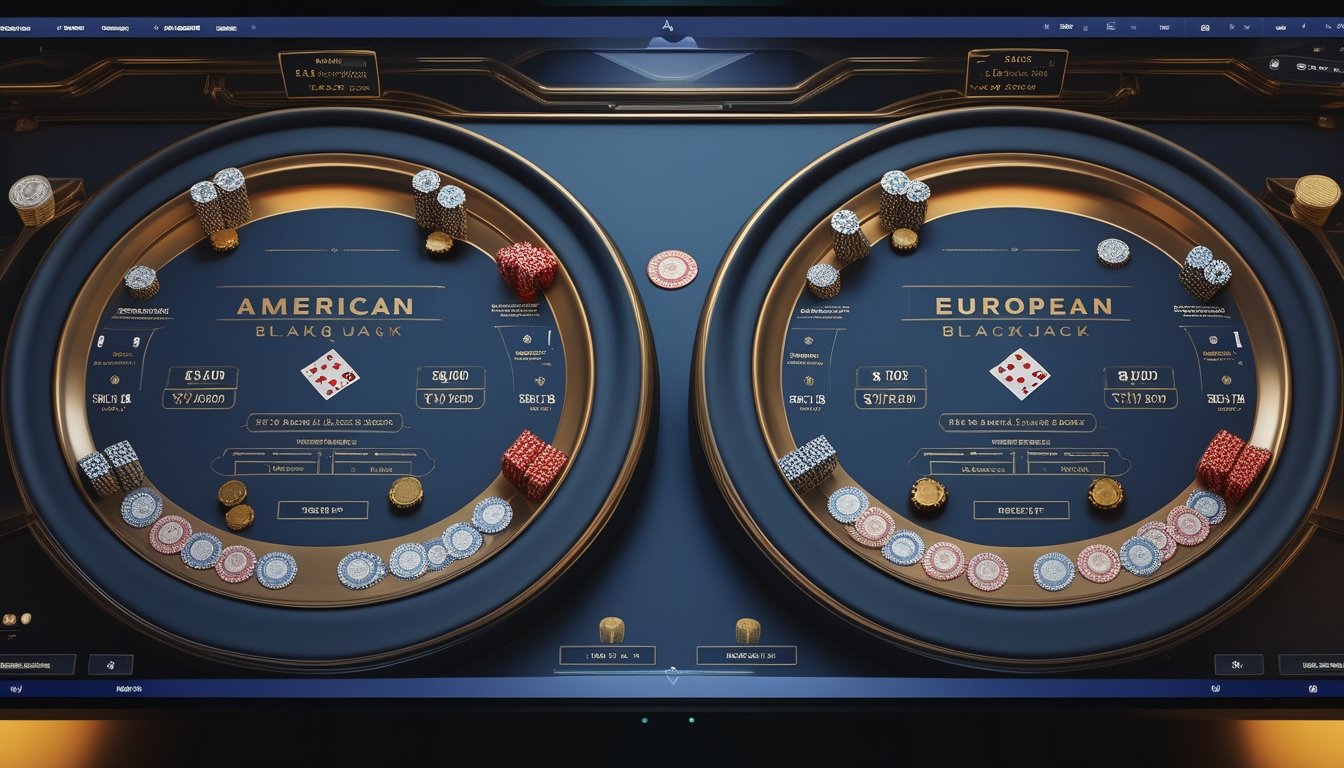 Tampilan perbandingan dua meja blackjack online dengan posisi kartu dealer yang berbeda.