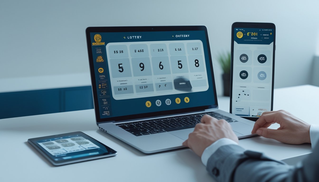 Perangkat digital dan elemen permainan bernomor tertata di meja kerja modern.