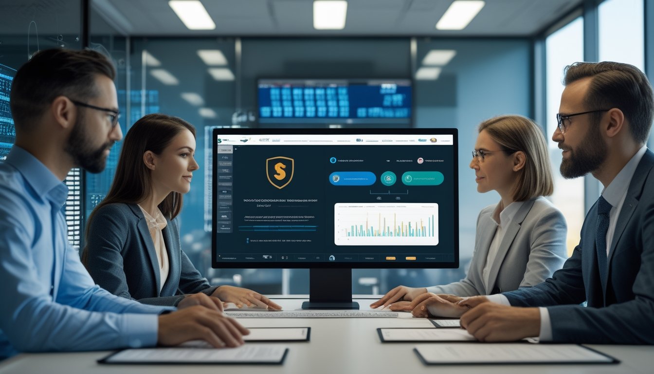Tim profesional memeriksa keamanan dan kepatuhan platform permainan daring di kantor modern.