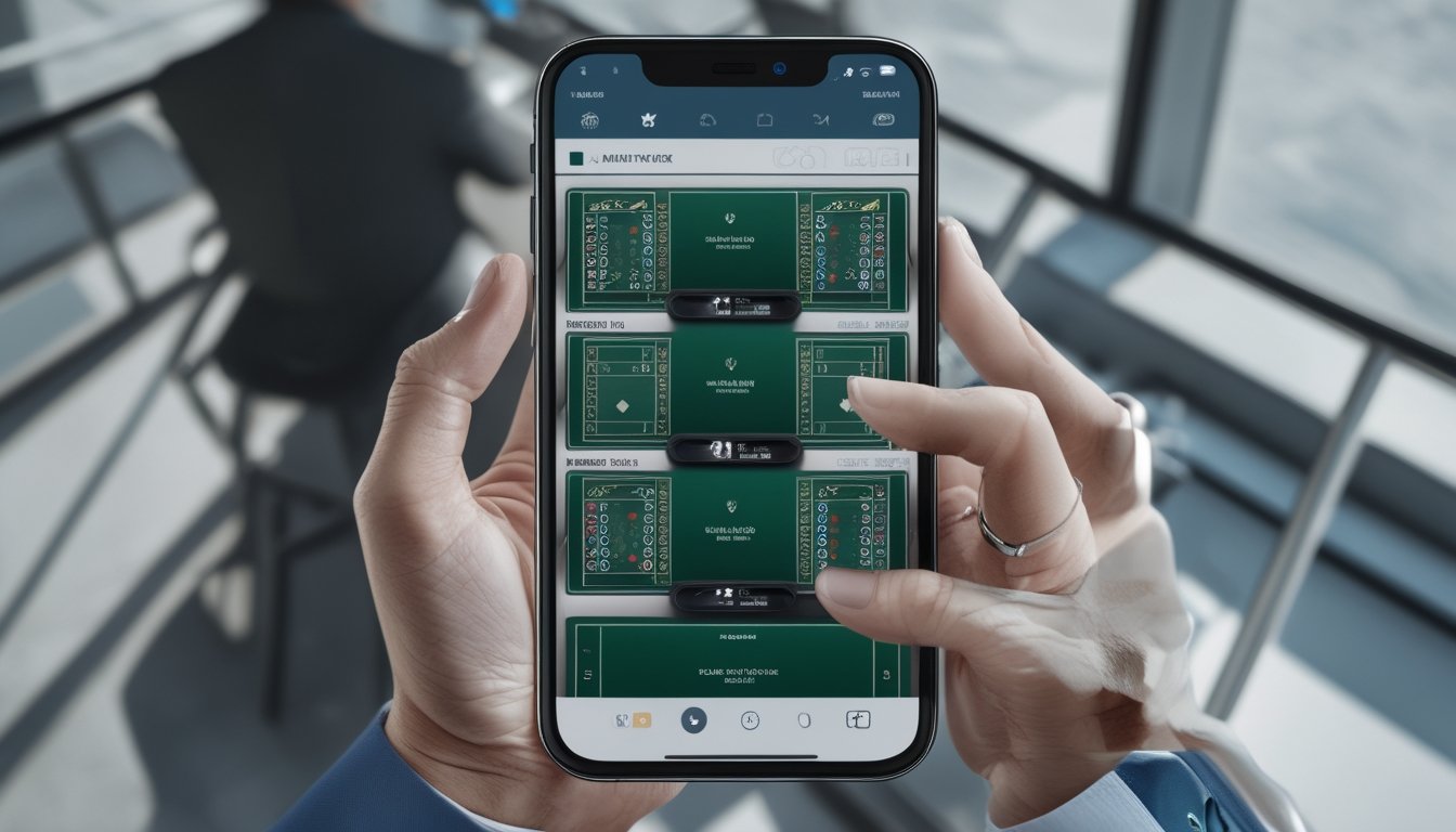 Seseorang memegang ponsel yang menampilkan beberapa meja baccarat secara bersamaan.