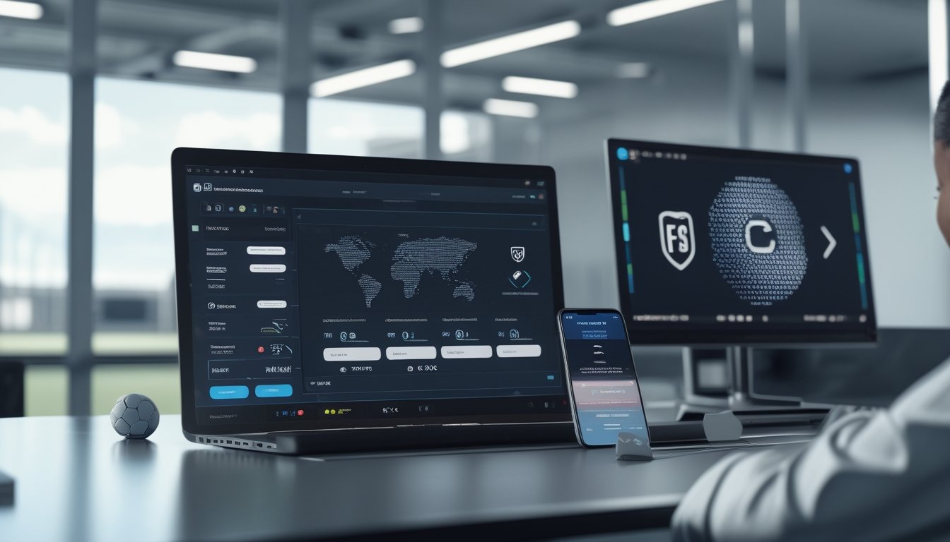 Seseorang menggunakan laptop dan ponsel untuk melihat layanan taruhan sepak bola dengan pilihan pembayaran kripto dan QRIS.