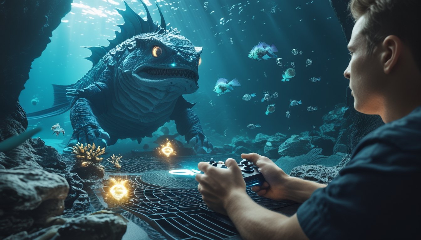 Pemain memilih senjata untuk menghadapi monster laut besar dalam permainan tembak ikan.