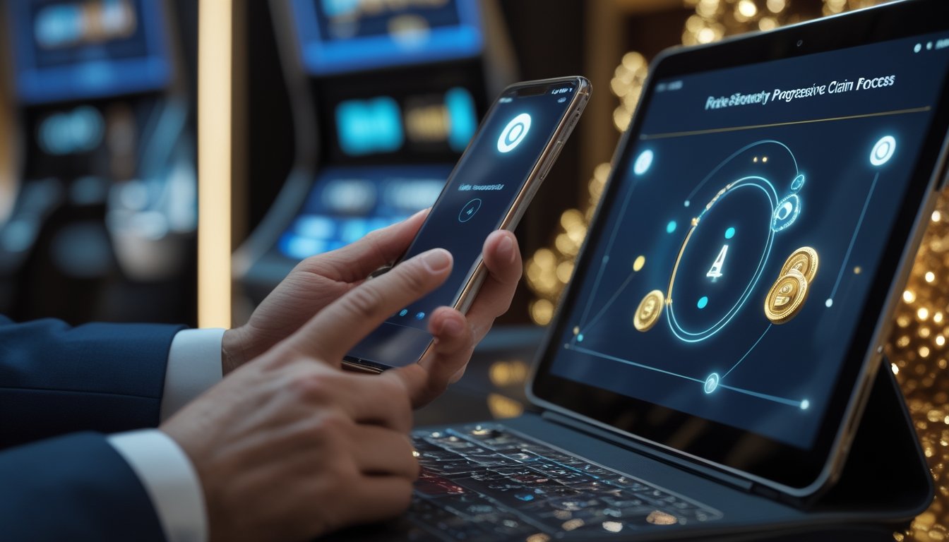 Pemain menggunakan ponsel untuk mengakses proses klaim jackpot digital dengan bantuan petugas layanan profesional.