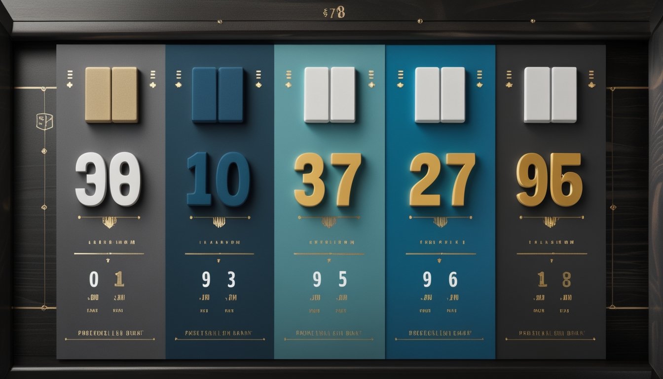 Tiga kelompok kartu angka yang mewakili format dua digit, tiga digit, dan empat digit tersusun rapi di atas meja.