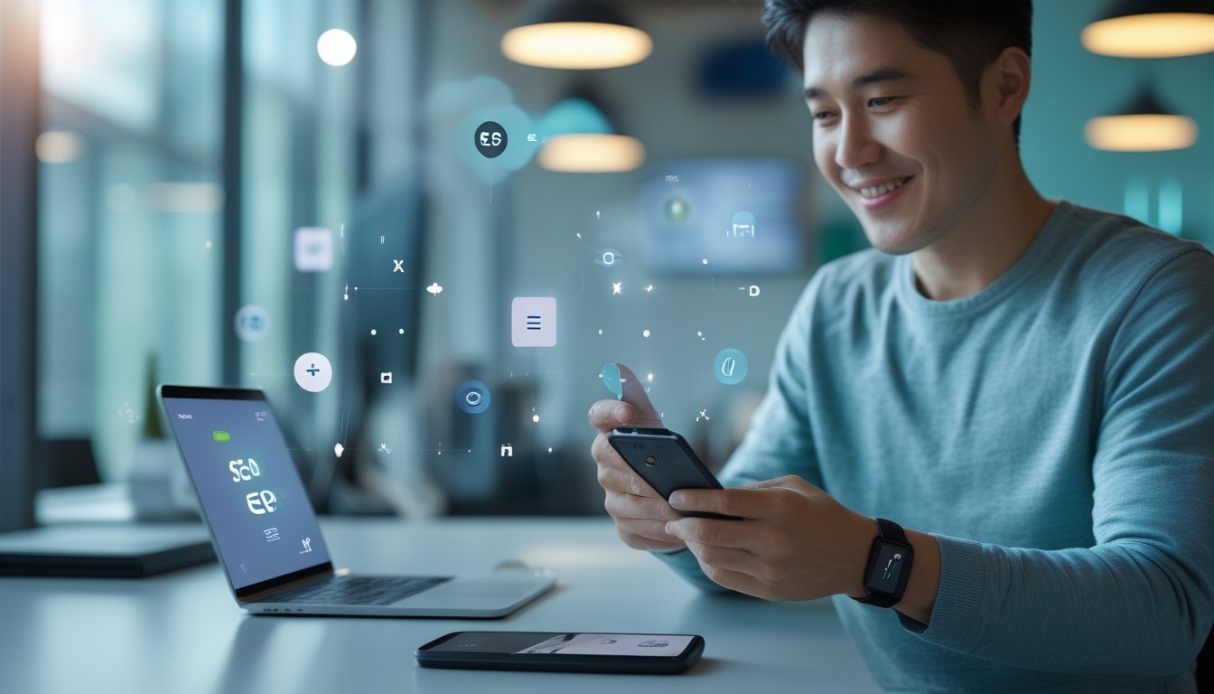 Seseorang menggunakan ponsel untuk menyelesaikan pembayaran digital dengan dompet elektronik.
