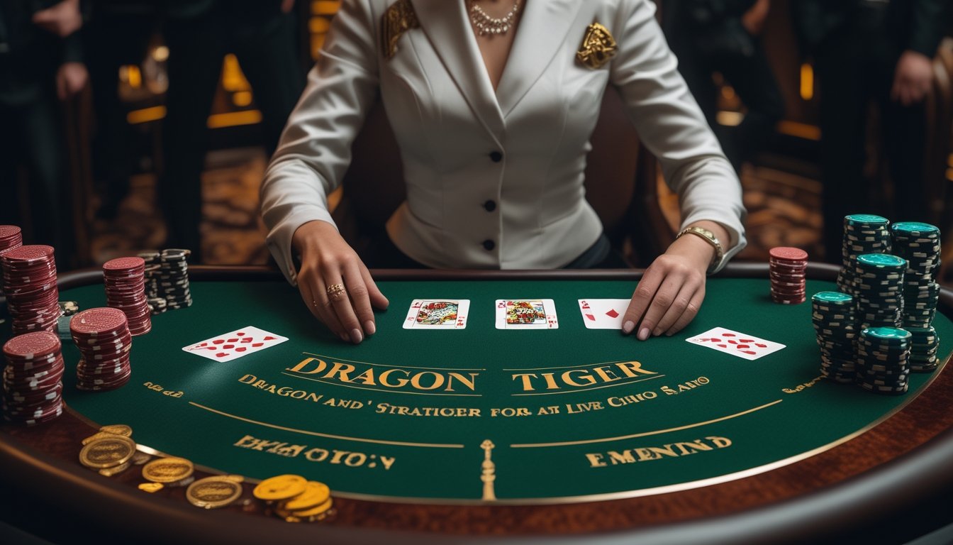 Dealer membagikan kartu di meja kasino live dengan keping taruhan dan suasana elegan.