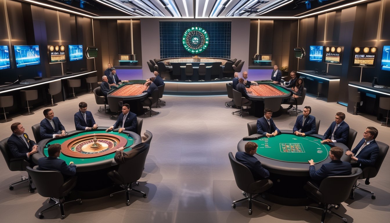 Suasana kasino langsung modern dengan beberapa meja permainan seperti roulette, blackjack, baccarat, dan poker.
