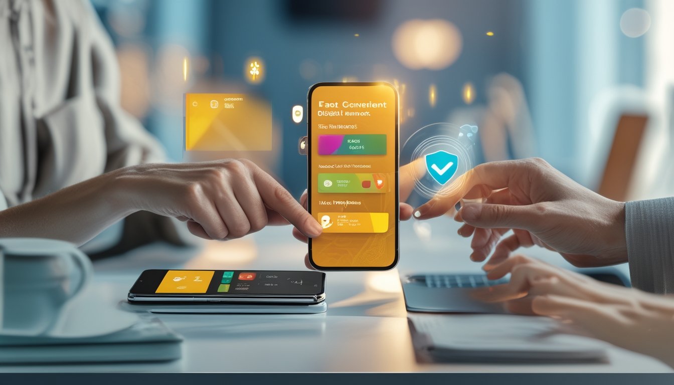 Seseorang menggunakan ponsel untuk melakukan transaksi dompet digital dengan latar bertema ayam secara samar.