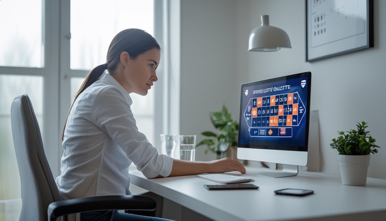 Seseorang duduk tenang di meja sambil menjauh dari laptop permainan roulette dan mengambil waktu untuk menenangkan diri.