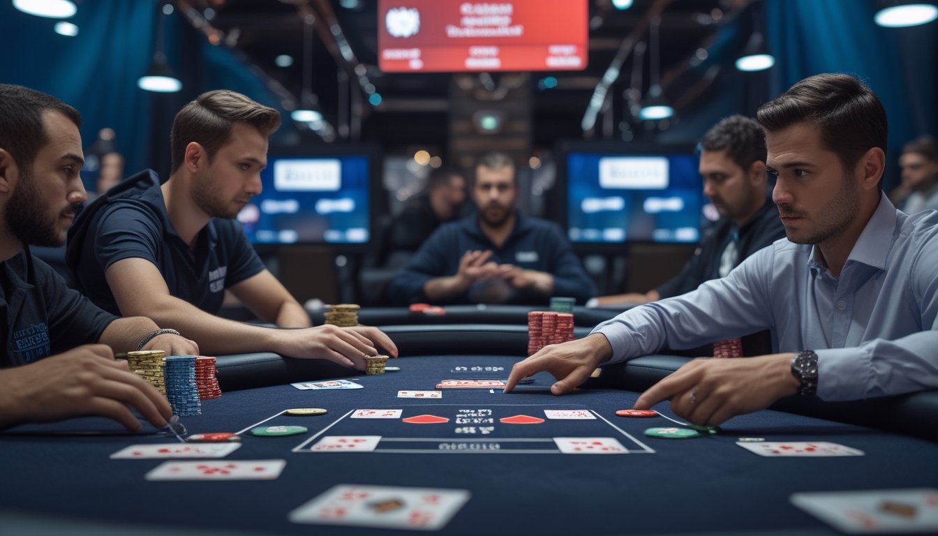 Pemain poker mengamati gerak-gerik lawan dan pola taruhan di meja Spin & Go.