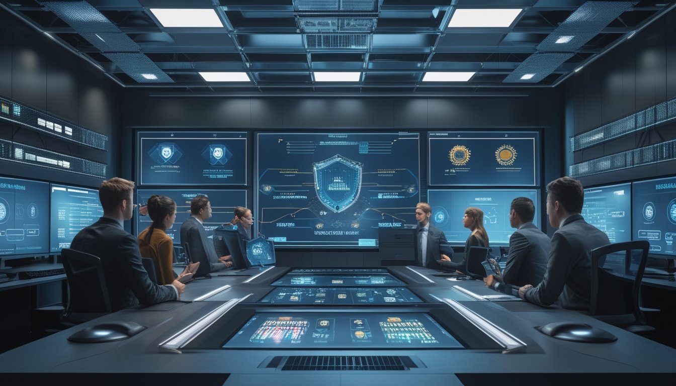 Tim analis keamanan memantau perlindungan data pribadi dan transaksi kasino online melalui sistem digital yang aman.