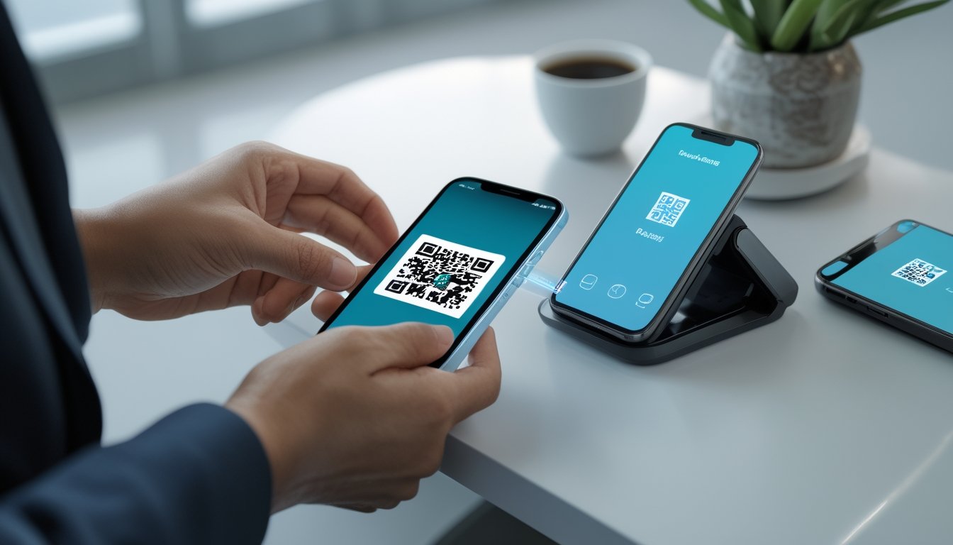 Seseorang memindai kode QR dengan ponsel untuk melakukan pembayaran digital.