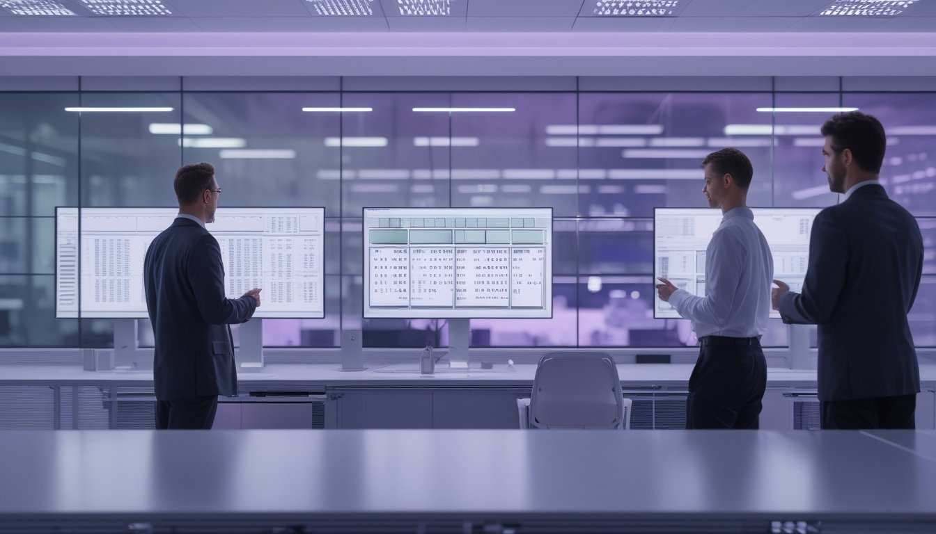 Analis dewasa memeriksa visualisasi tren data taruhan dua digit di kantor modern.