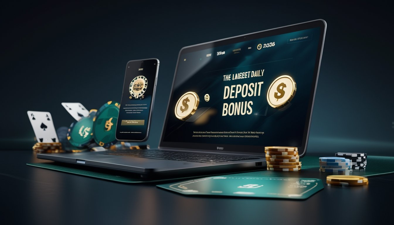 Perangkat digital menampilkan suasana kasino modern dengan chip, kartu, dan elemen pembayaran digital.