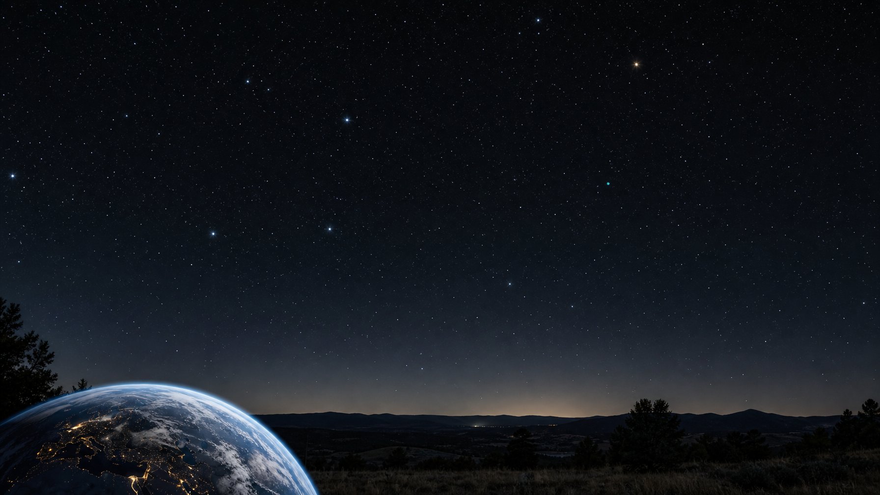 Pemandangan langit malam dengan Uranus tampak sebagai titik biru kehijauan yang sangat samar di antara bintang-bintang.