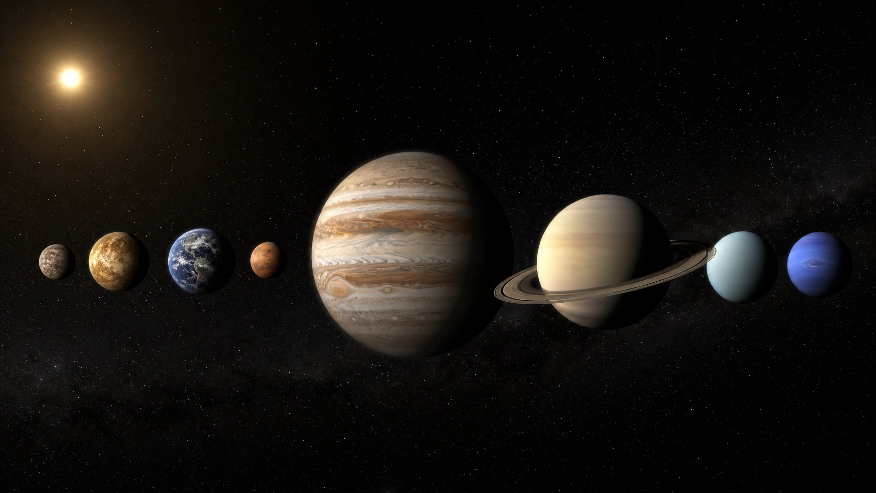 Perbandingan visual planet terestrial berbatu yang kecil dengan planet jovian besar yang tersusun dari gas di ruang angkasa.