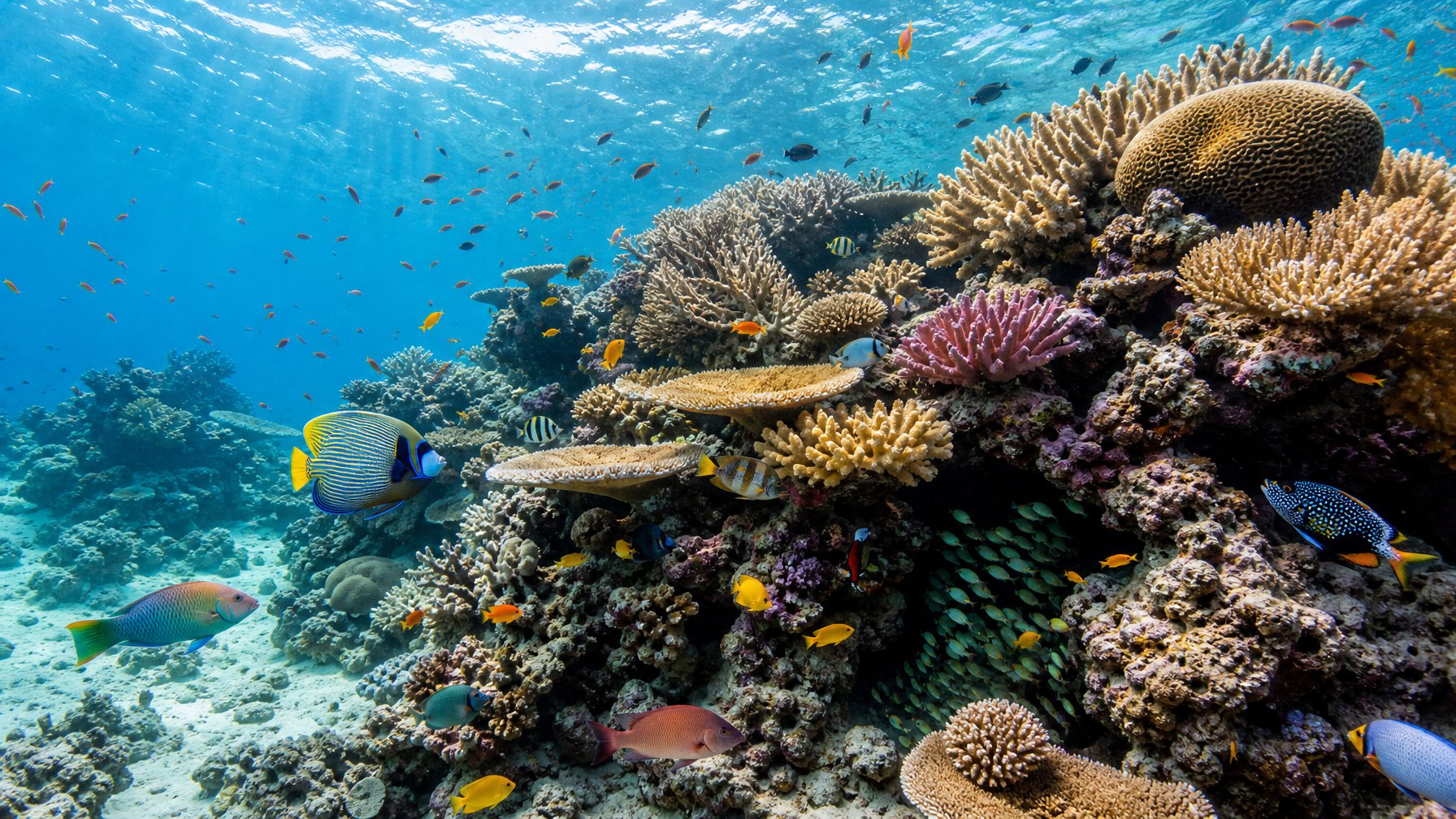 Terumbu karang berwarna-warni menjadi tempat berlindung bagi berbagai jenis ikan laut.