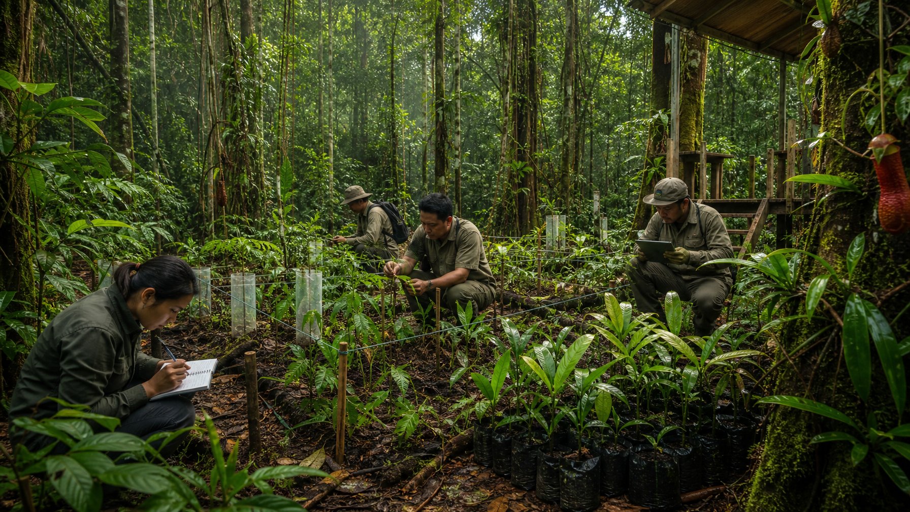 Peneliti dan penjaga hutan mendokumentasikan tumbuhan endemik di hutan dataran rendah Kalimantan.