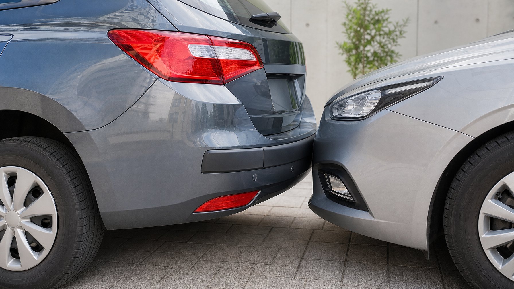Mobil dengan pelindung bumper mengalami benturan ringan saat parkir.