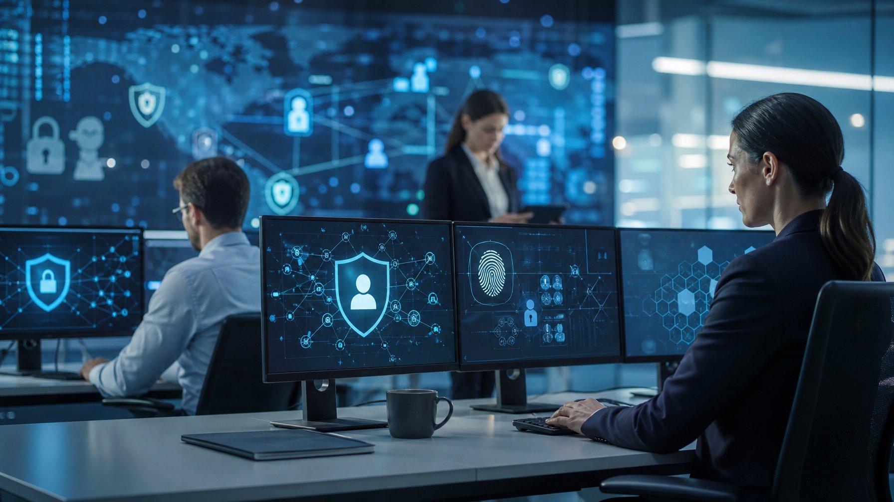 Tim keamanan memantau perlindungan data anggota pada sistem digital yang aman.