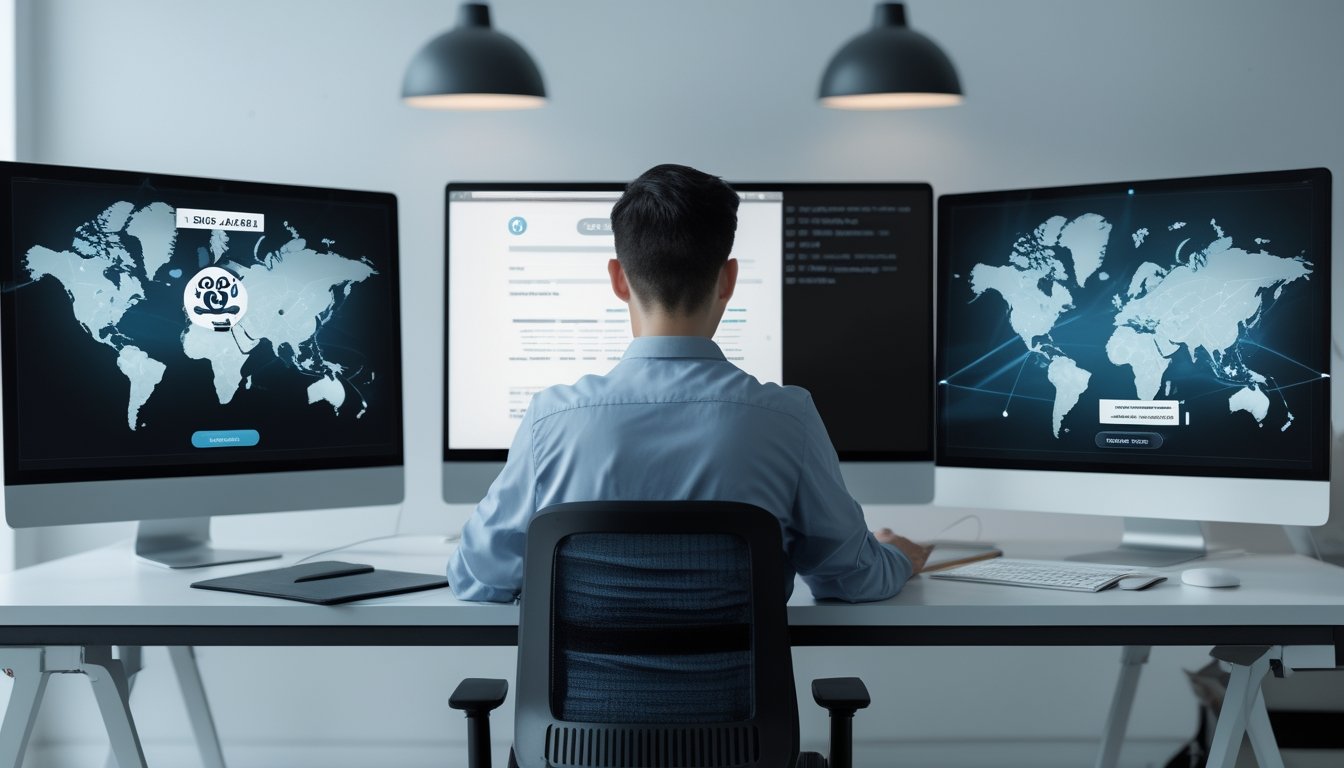 Analis hadir dengan menggunakan dua sistem digital yang melambangkan prinsip permainan adil lokal dan internasional.
