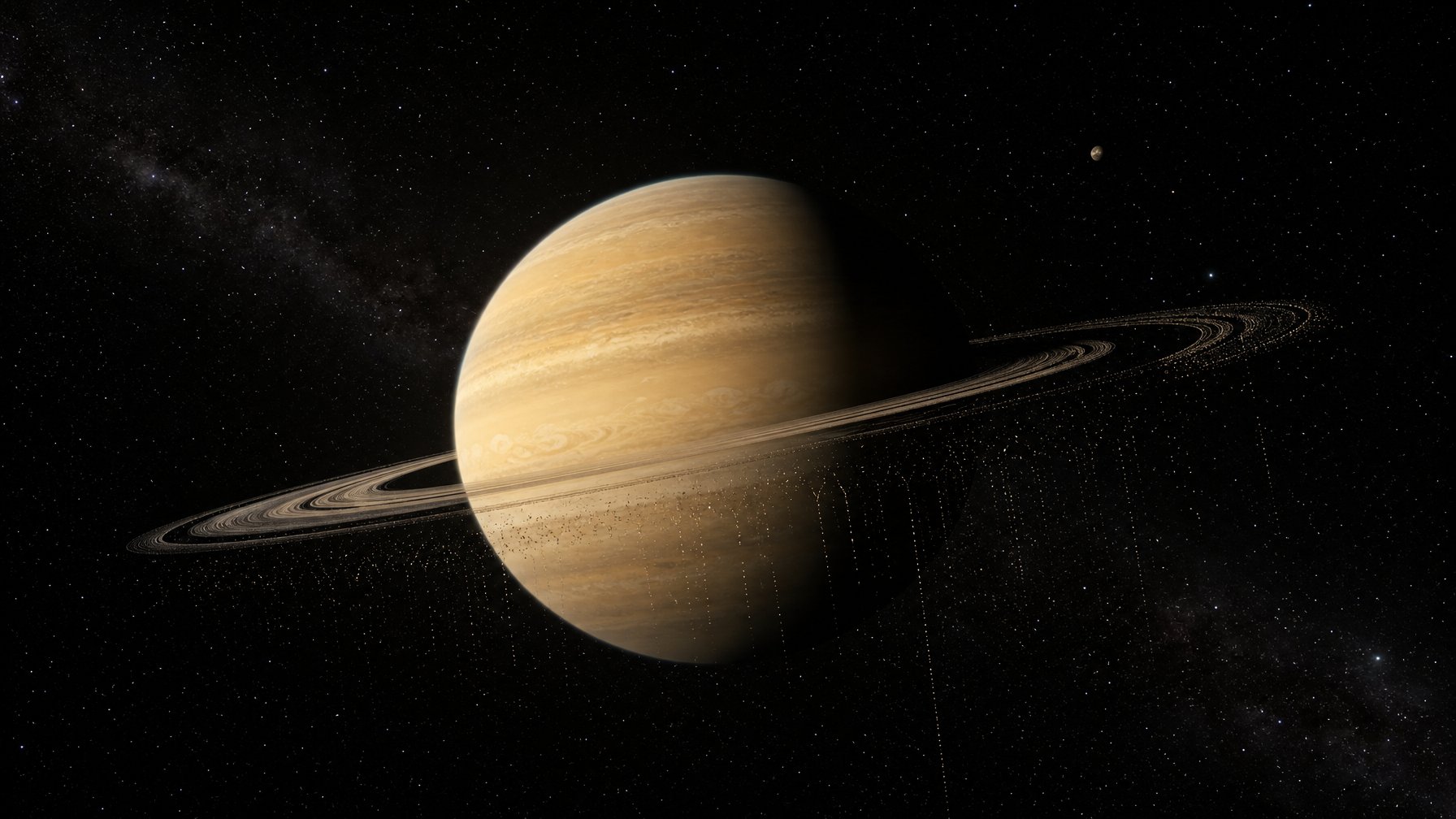 Planet Saturn dengan cincin yang tampak semakin tipis dan memudar di ruang angkasa.
