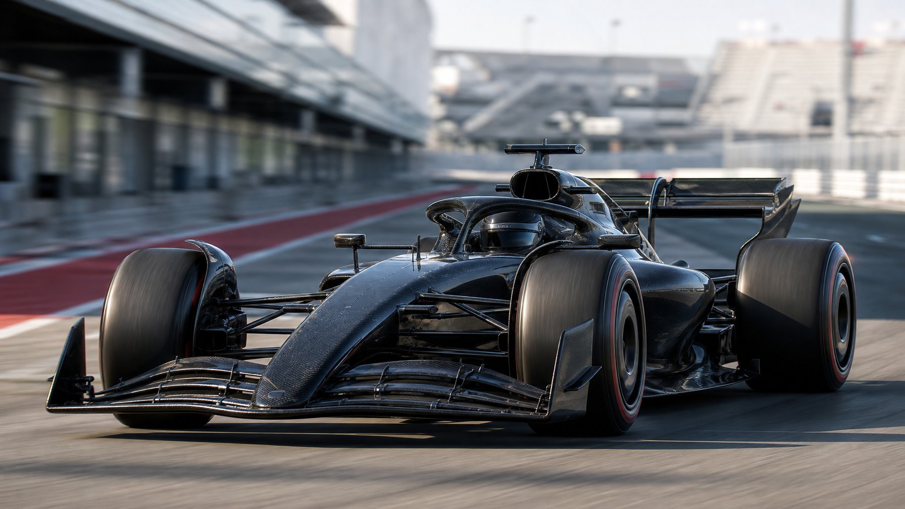 Mobil balap Formula 1 generasi 2026 melaju di lintasan dengan sayap aerodinamika aktif.
