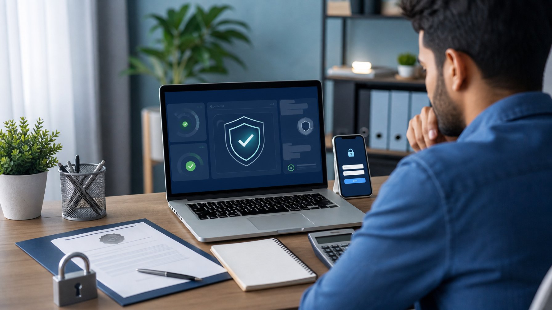 Seseorang memeriksa keamanan dan legalitas platform taruhan online melalui laptop di ruang kerja modern.
