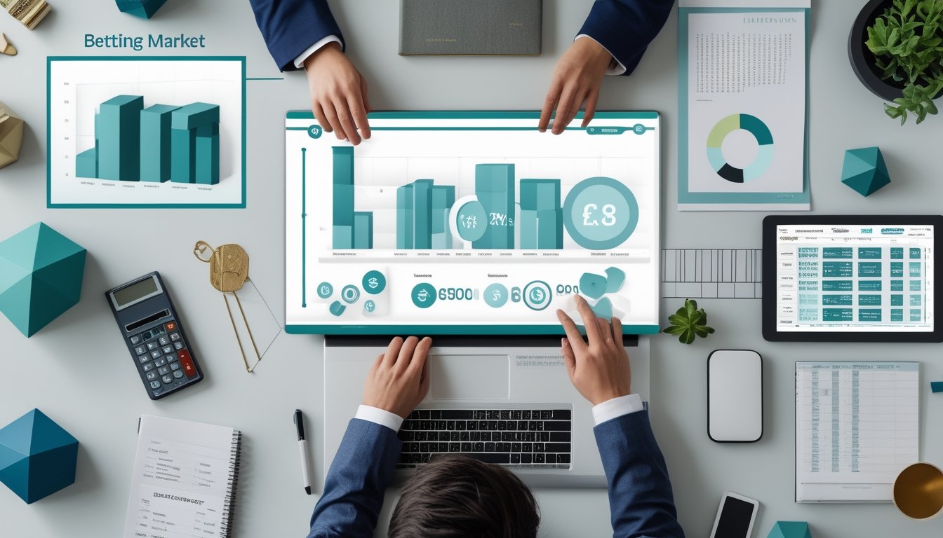 Seseorang menganalisis data pasar togel 3D dan struktur hadiah di meja kerja modern.