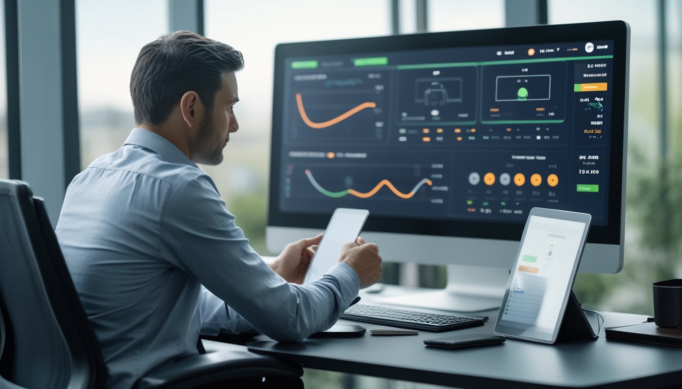 Seorang analis dewasa mempelajari grafik probabilitas dan statistik olahraga di ruang kerja modern.