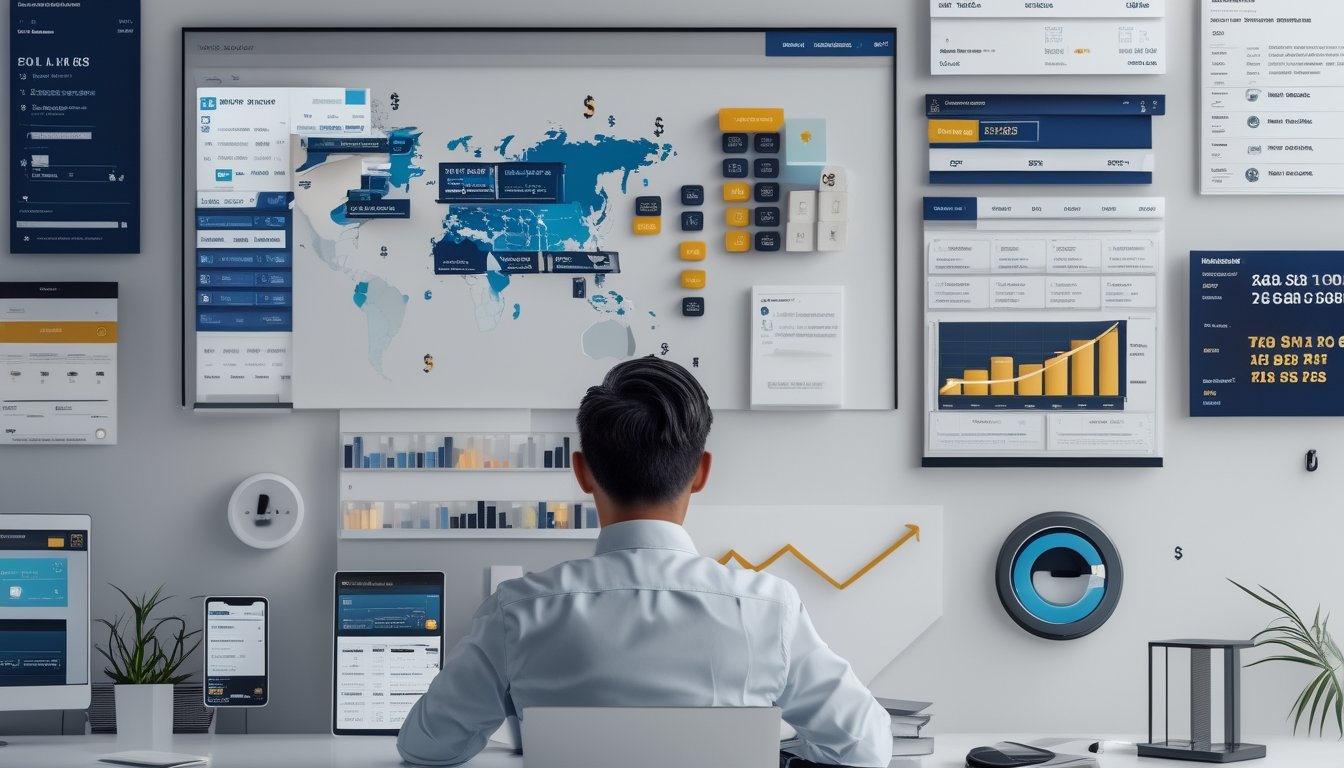 Profesional Indonesia meninjau berbagai data pasar digital di laptop dan tablet dalam suasana kantor modern.
